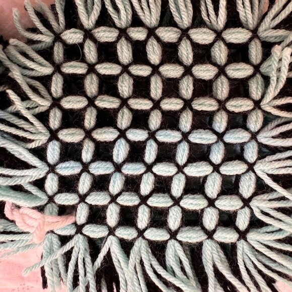 Handcrafted Woven Yarn Pot Holders Black & Aqua Square Set Of 2 7"x7" Kitchen De - Picture 4 of 7